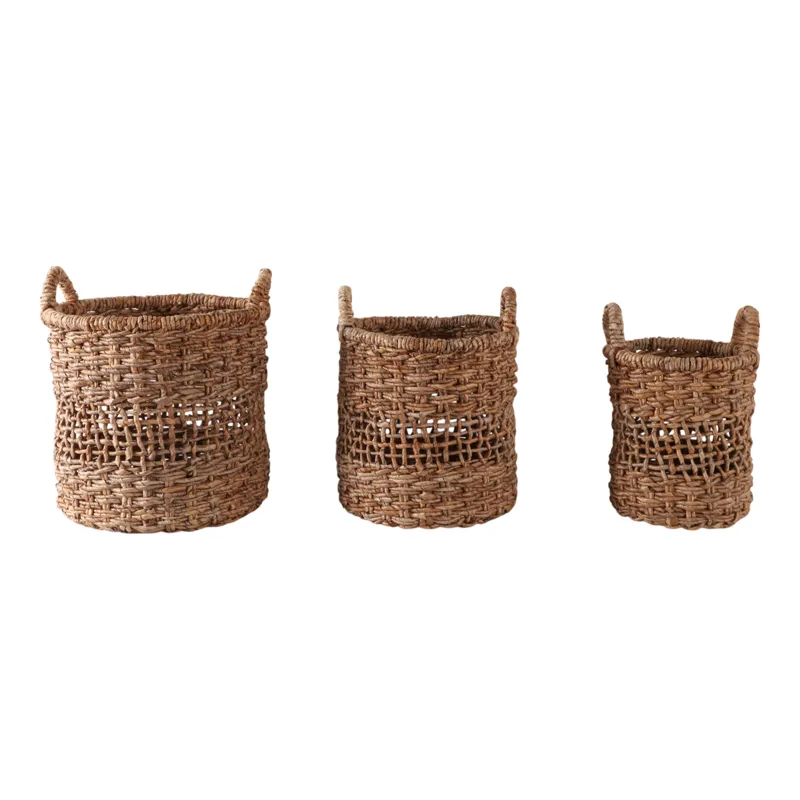 S/3 12/15/17\" Open Weave Banana Leaf Baskets, Natu