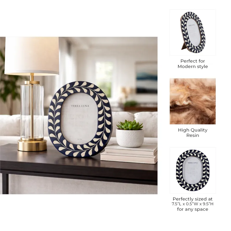 5x7 Vine Inlay Oval Photo Frame, Navy/ivory