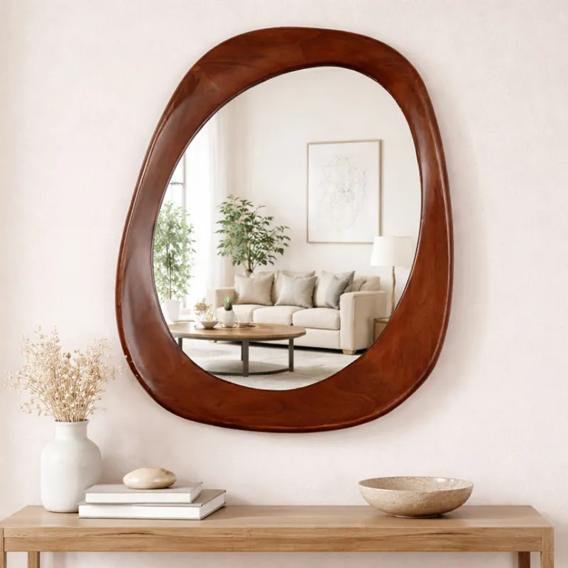 36x25" Organic Shaped Wood Mirror, Natural