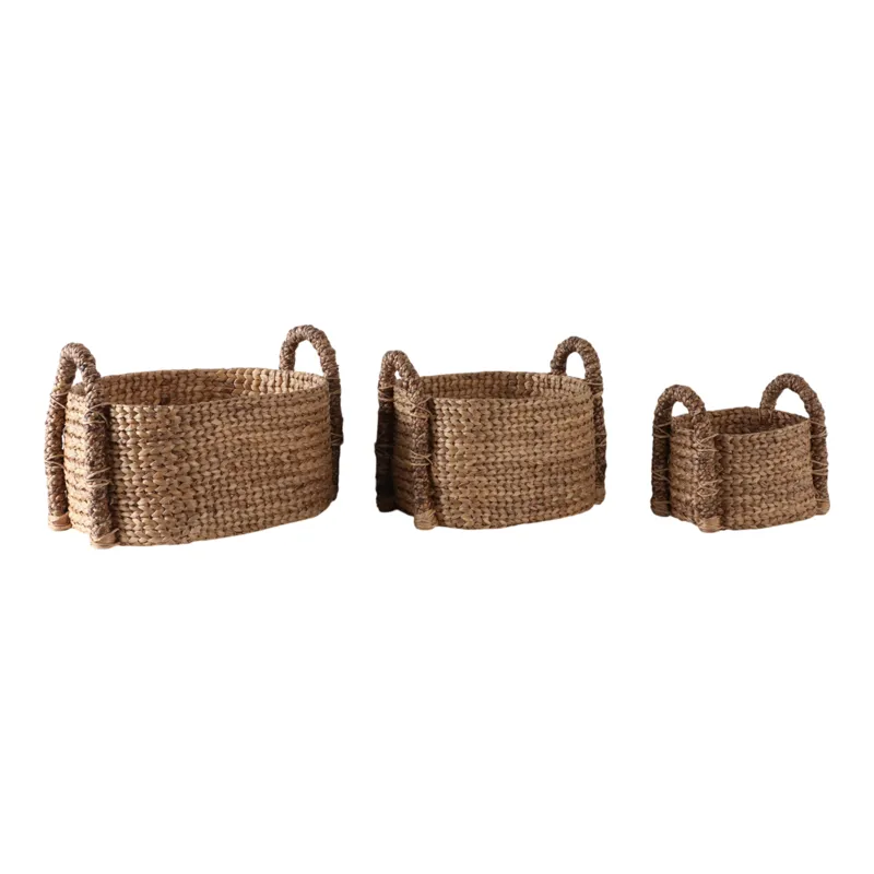 S/3 15/20/24\" Oval Waterhyacinth Baskets, Natural