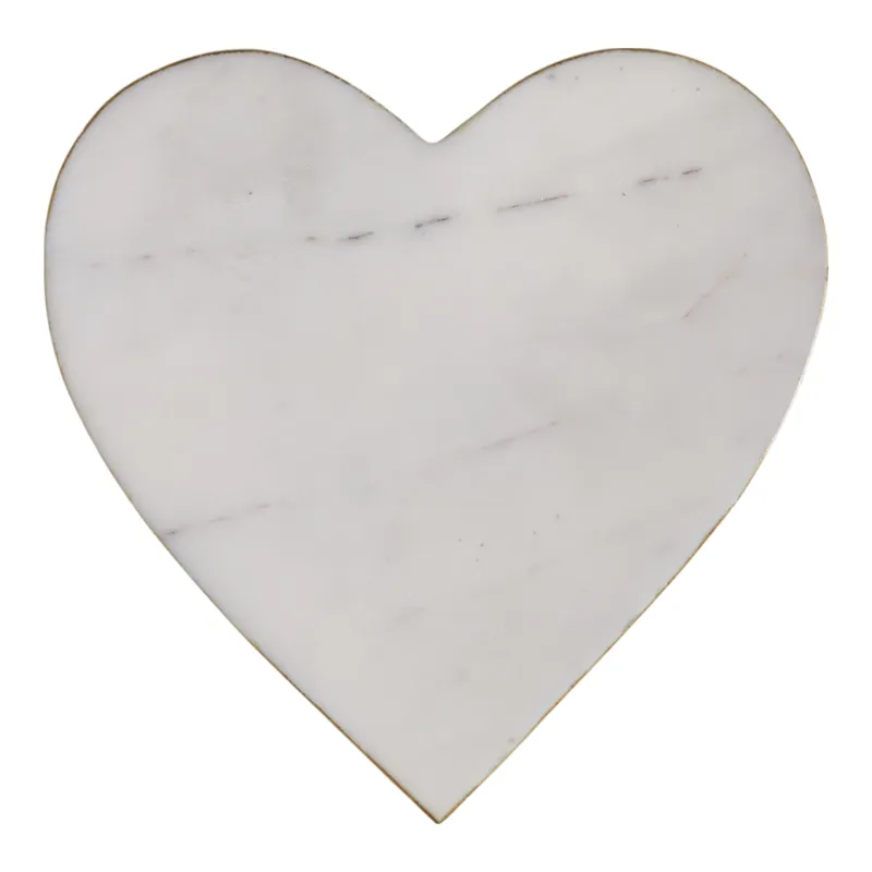 8x8\" Marble Heart Tray W/ Gold Edges, White