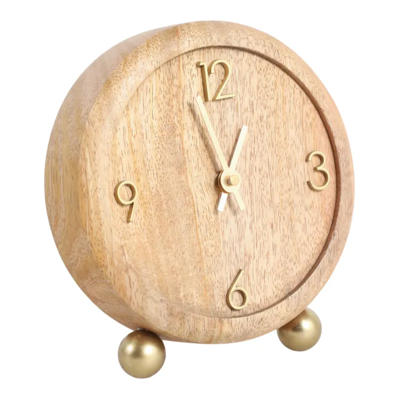 7x6\" Round Footed Clock With Brass Details, Natura