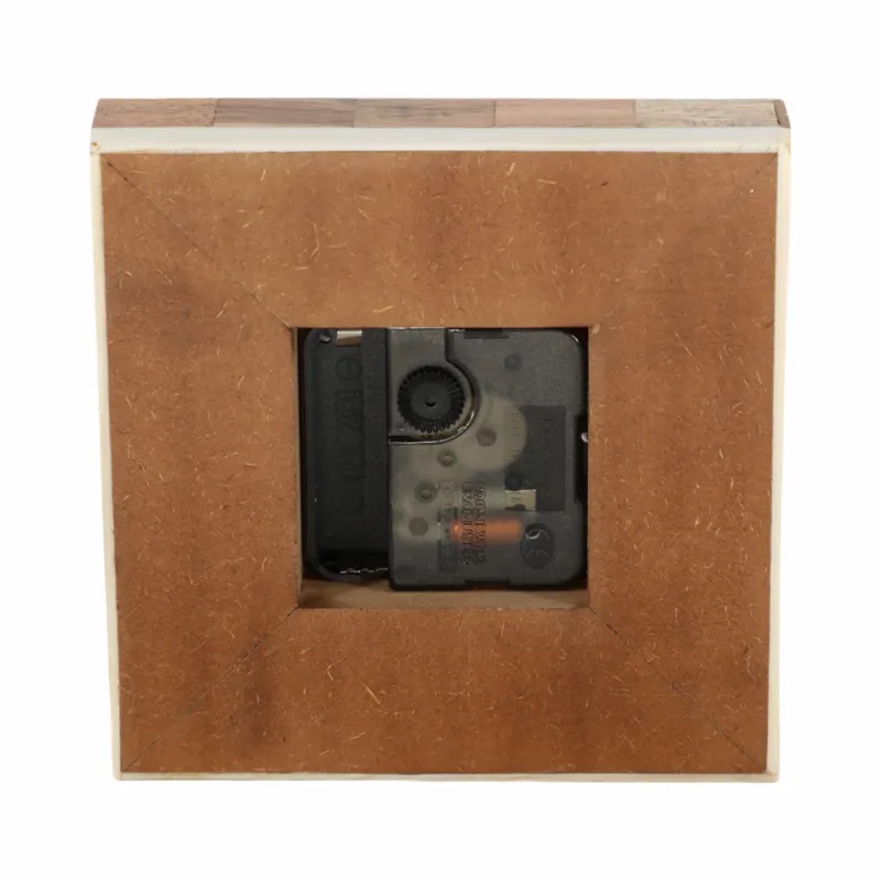 5\" Square Resin Clock With Wood Inlay, Ivory/natur