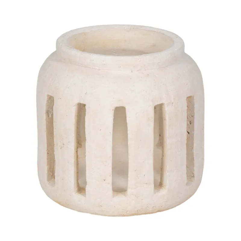 8\" Round Lantern Hurricane With Open Slats, White