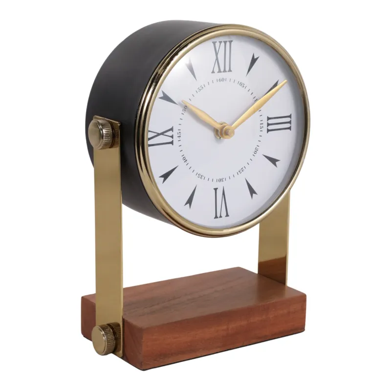 9x7\" Round Clock On Wood Base, Multi