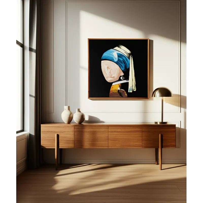 47x47 Hand Painted Girl With Pearl Earring, Multi