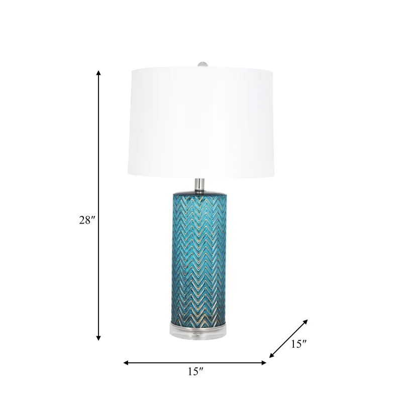 Glass 28\"  Chevron Table Lamp, Blue