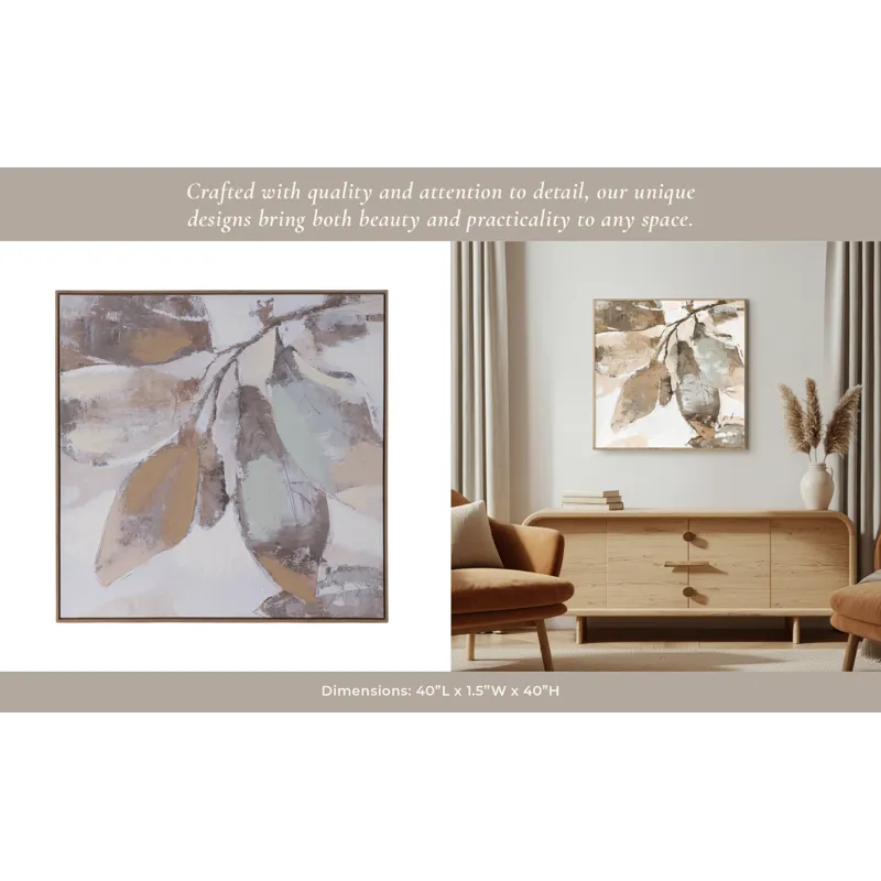 40x40\" Handpainted Fall Leaves, Brown