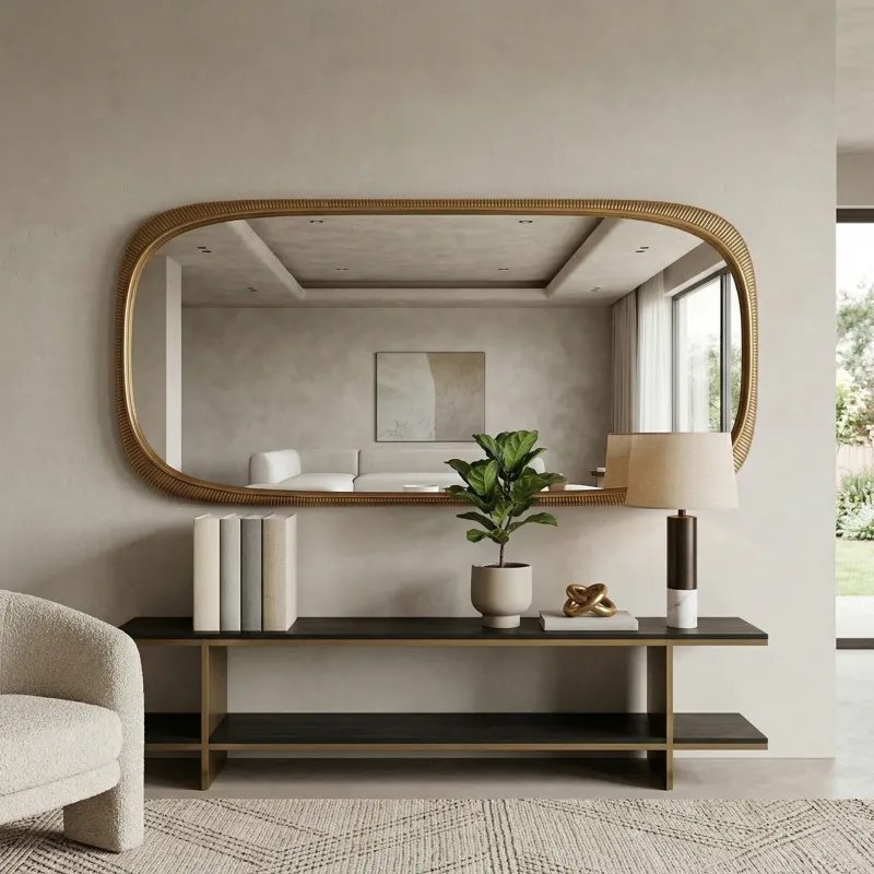 90x42" Ribbed Curved Mirror, Gold