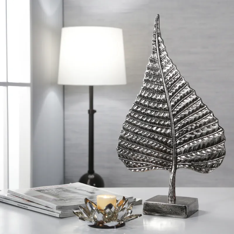 Aluminum Leaf On Stand, 18" Nickel Antique