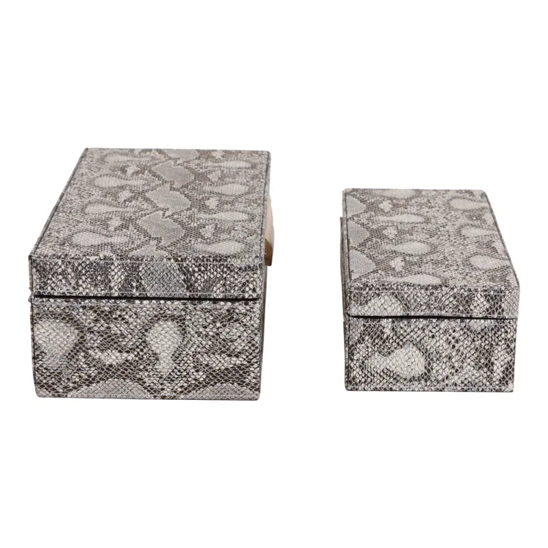 S/2 10/12" Shimmer Snakeskin Boxes W/ Hardware, Go