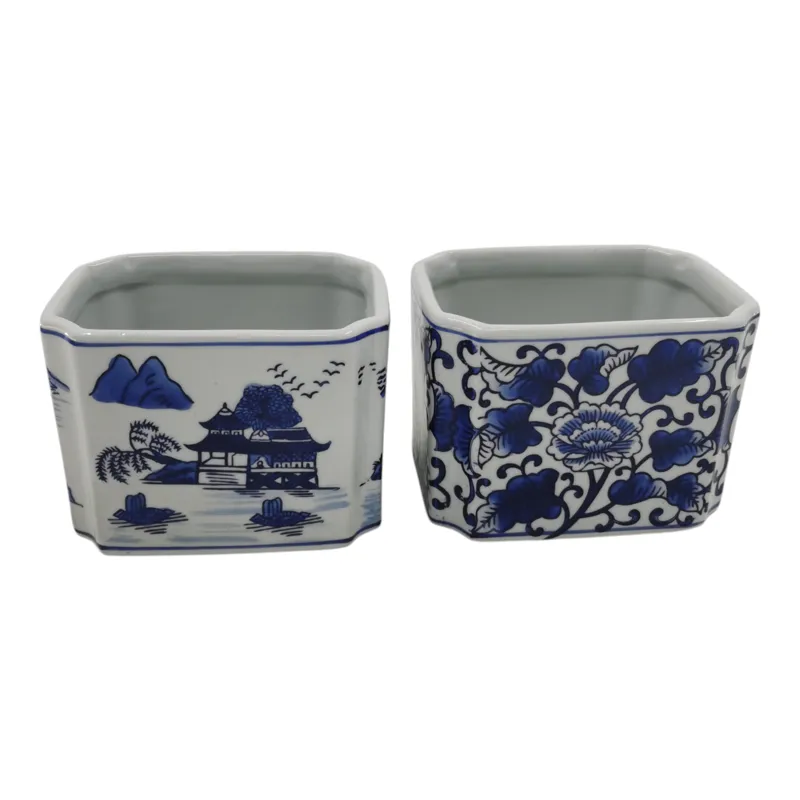 S/2 5x4\" Chinoiserie Pencil Cups, Blue/white