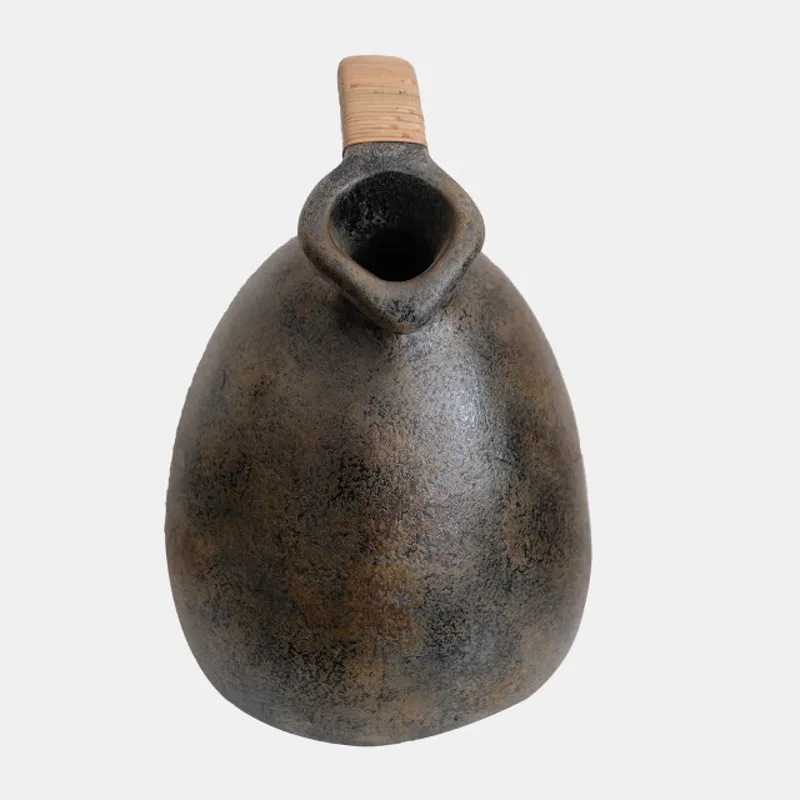 Terracotta, 16" Rustic Jug W/ Woven Handle, Multi