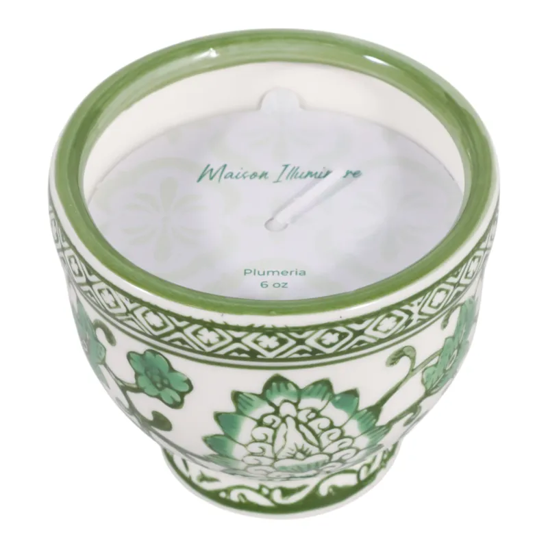 4\", 6oz Bowl Chinoiserie Candle, Green/white