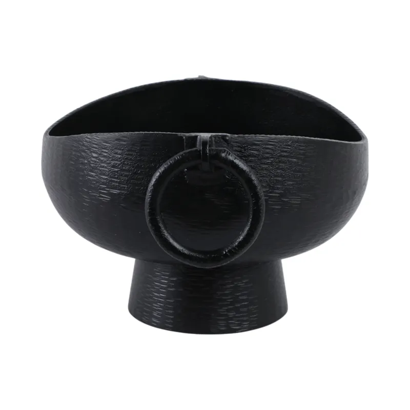 16x13\" Metal Pedestal Bowl With Ring Handles, Blk