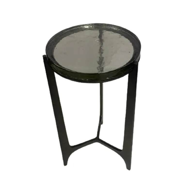 22\" Thick Glass Top Round Accent Table, Antique Br