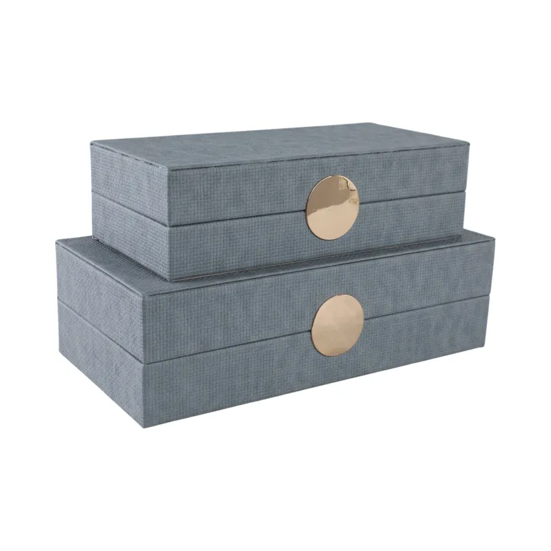 S/2 12/14\" Rectangular Faux Leather Boxes, Blue