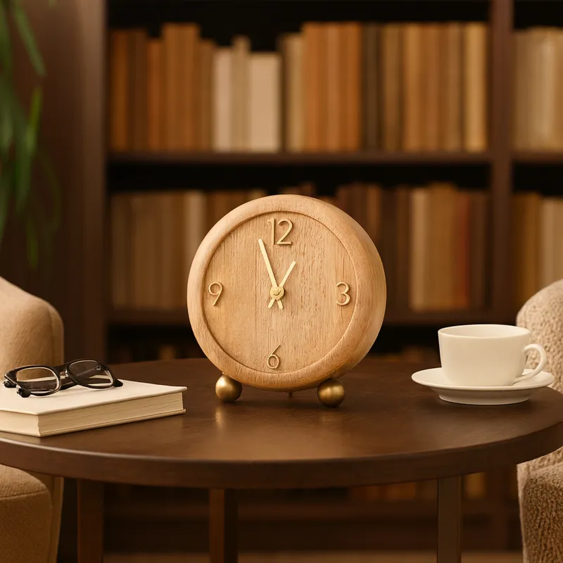 7x6\" Round Footed Clock With Brass Details, Natura