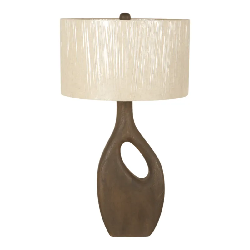 23" Wooden Table Lamp W/cotton Linen Beige Shade
