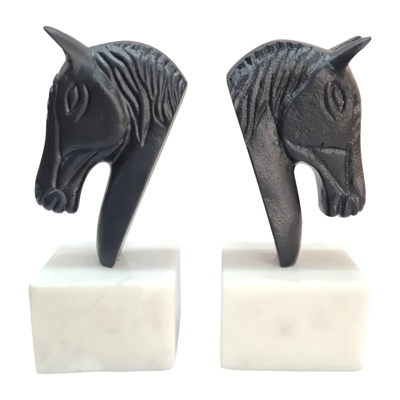 Metal, S/2 Horse Head Bookends, White/black