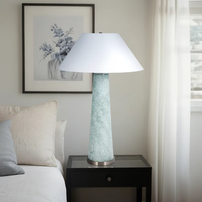 38\" Frosted Glass Table Lamp, Blue