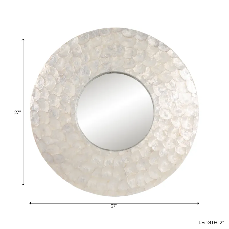 27" Round Capiz Mirror, Ivory