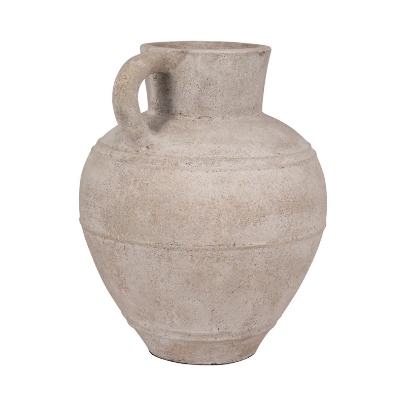Terracotta, 22\" Jug Vase W/ Handle, Ivory