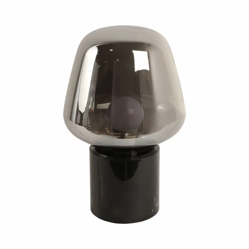 12x8\" Glass Shade On Marble Base With Switch, Blac