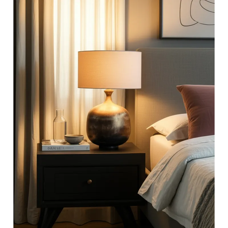 28x22\" Metal Base Table Lamp, Brown Multi