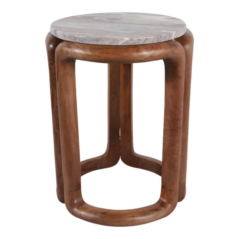 18x14\" Mrble Top Inlay Wood Accent Table,ivry/brwn