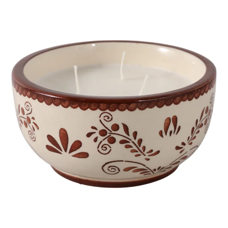 6\" 10 Oz Coffee Hand Painted Candle, Brown/ White