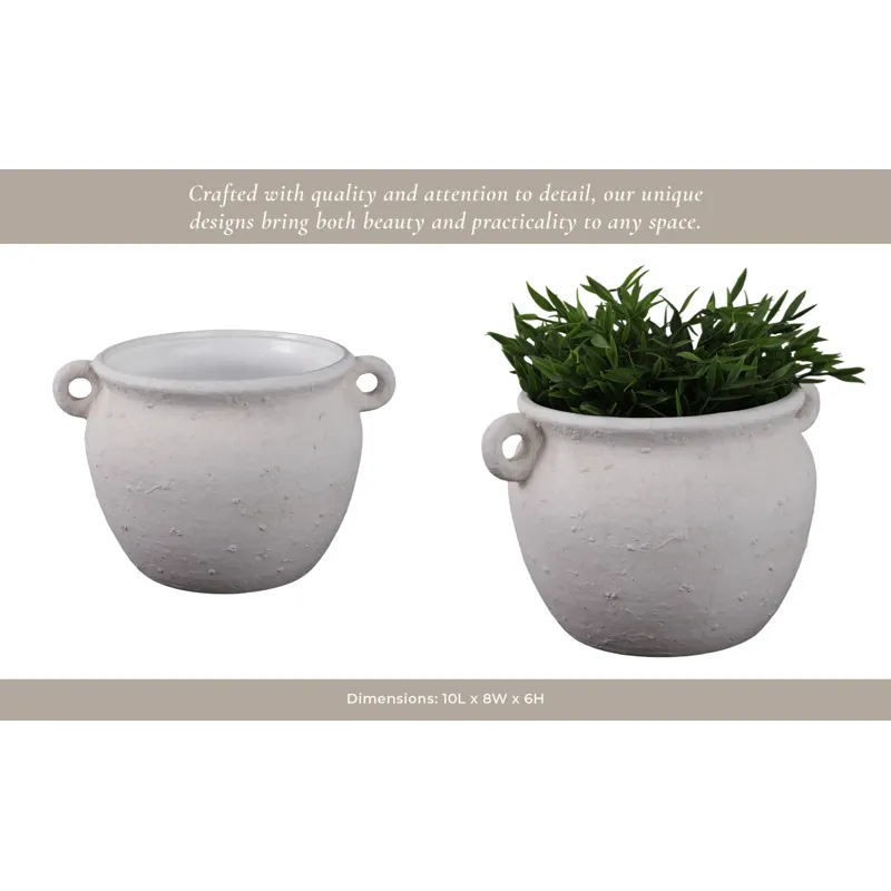 10\" Textured Stoneware Jug Planter, White