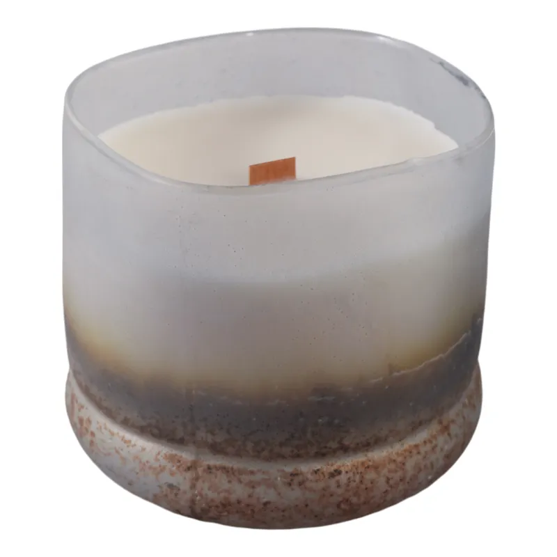 4\" 12 Oz Lakeside Rain Frosted Glass Candle, Blue