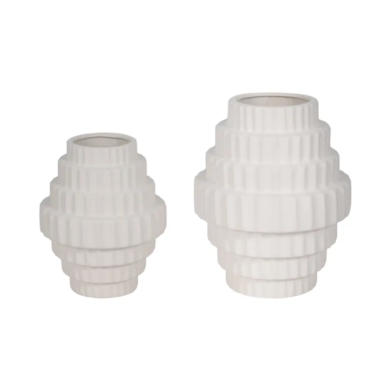 10\" Textured Staggered Vase, White