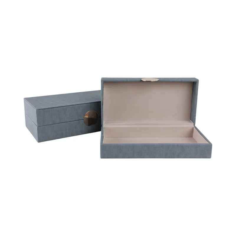 S/2 12/14\" Rectangular Faux Leather Boxes, Blue