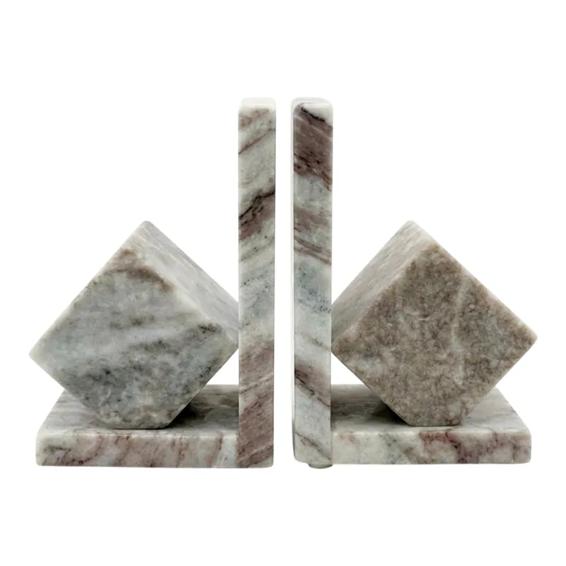 S/2 6\" Cube Bookend Pair, Toronto Marble