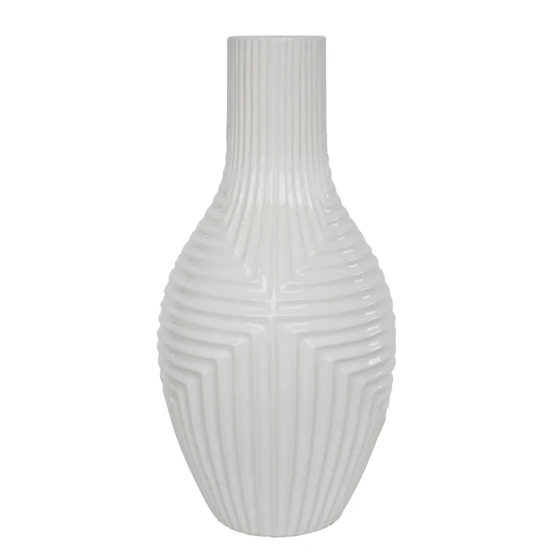 Cer, 16" Tribal Vase, White