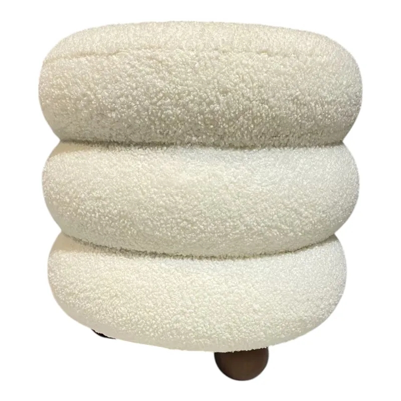 18x18\" Ribbed Teddy Ottoman W/ Ball Feet, Ivory