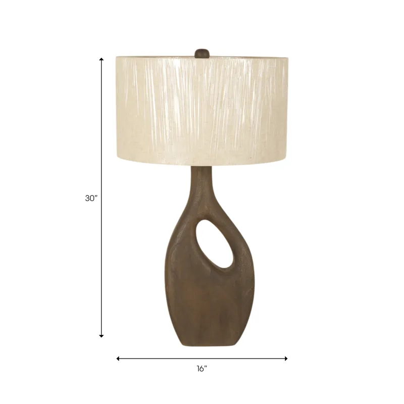 23" Wooden Table Lamp W/cotton Linen Beige Shade