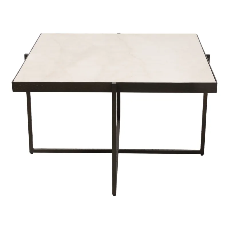 31x18\" Marble & Forged Metal Coffee Table, Beige/b