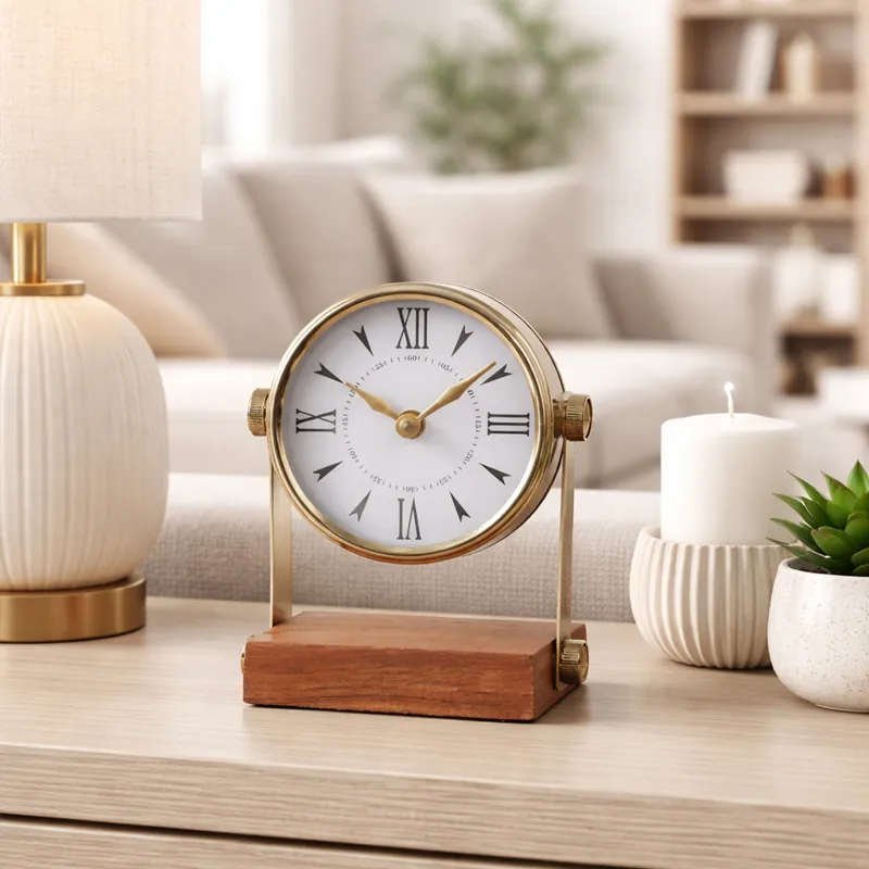 9x7\" Round Clock On Wood Base, Multi