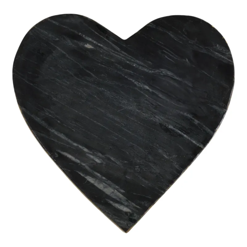 8x8\" Marble Heart Tray W/ Gold Edges, Black/white