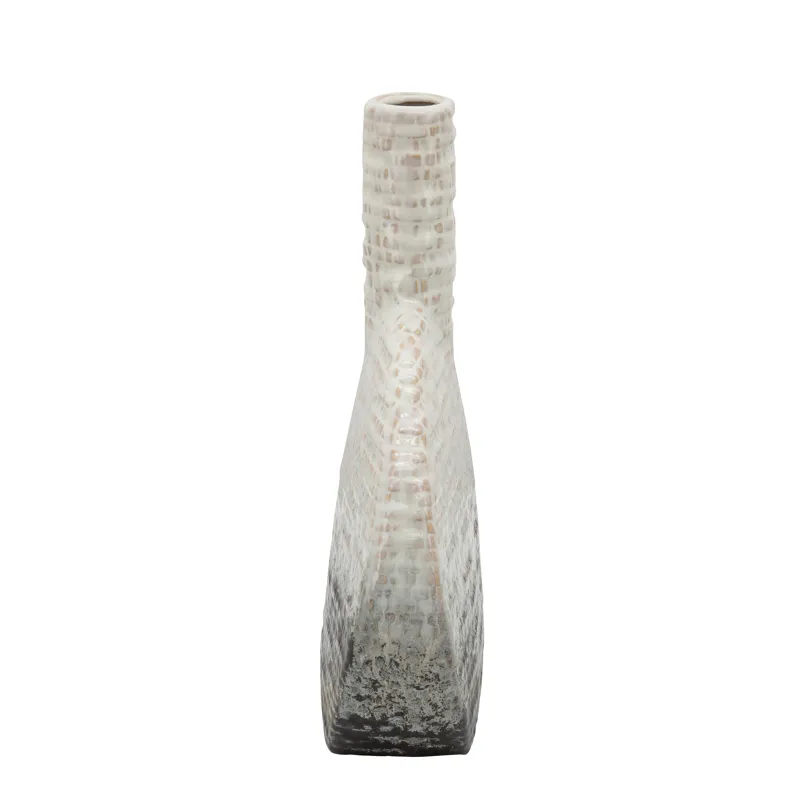 12"h Textured Oval 2-tone Vase, Beige