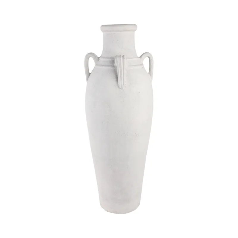 39\" Terracotta Floor Vase W/handles, Ivory