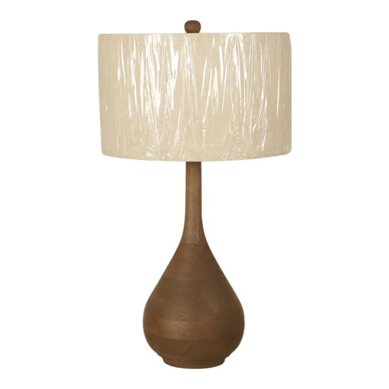 18" Wooden Table Lamp With Cotton Shade