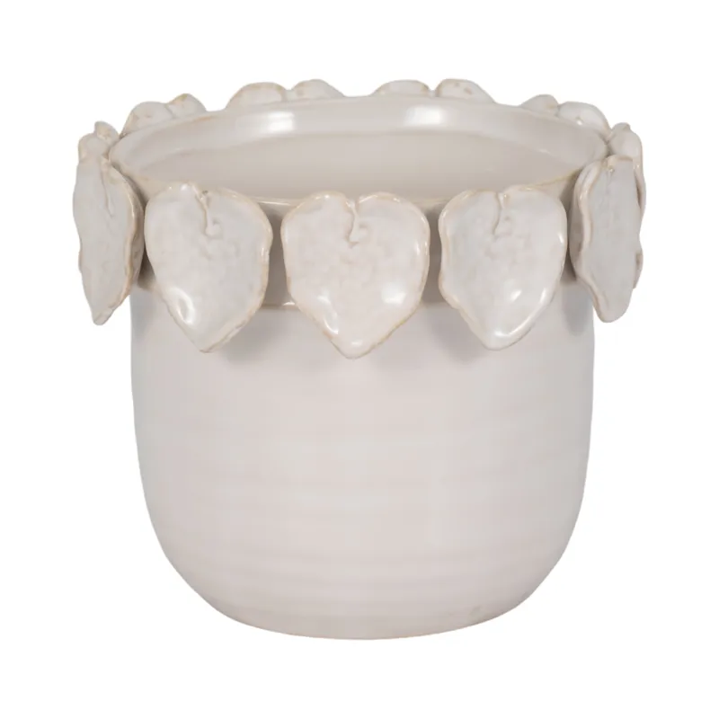 6\" Leaf Applique Planter, Cream