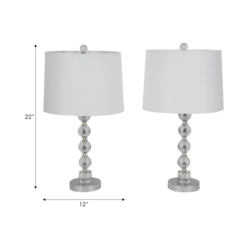 S/2 22\" Crystal Table Lamp, Silver