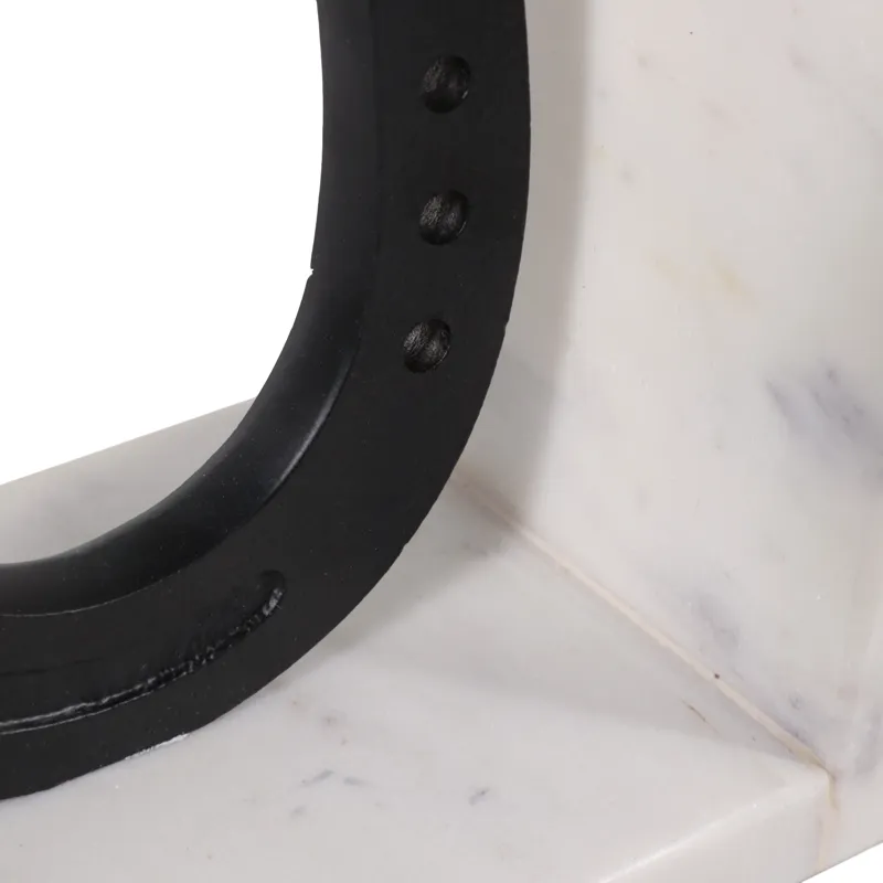 S/2 6\" Horseshoe Bookends On Marble, Black/white