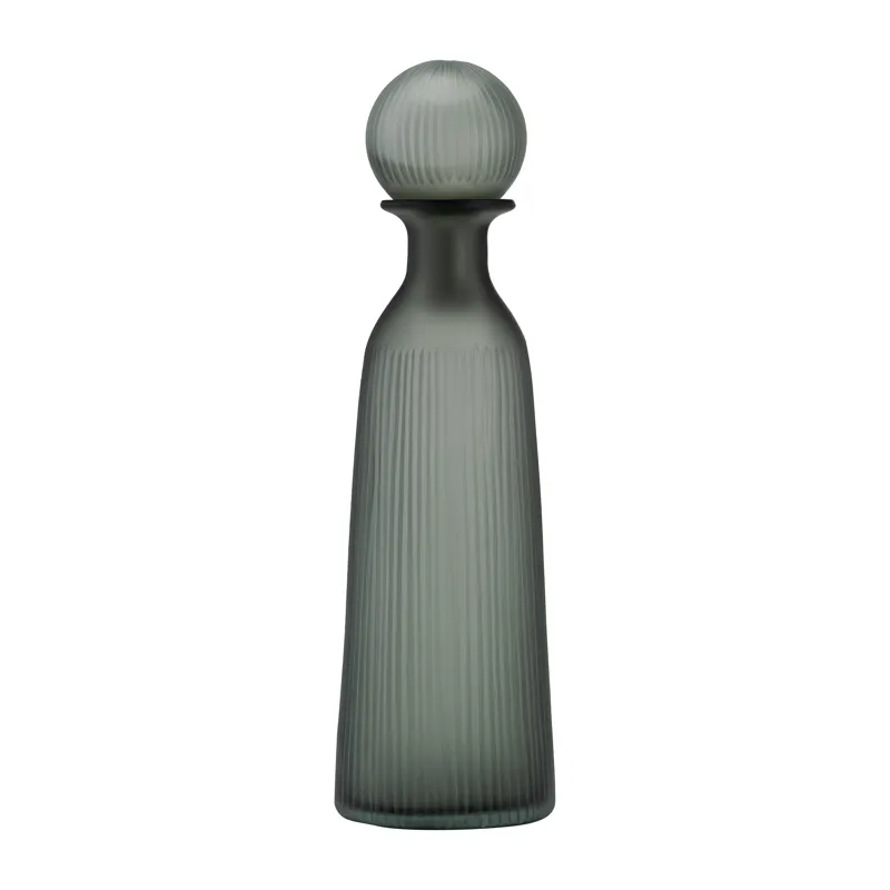 Glass, 17"h Vase W/ Lid, Green/smoke