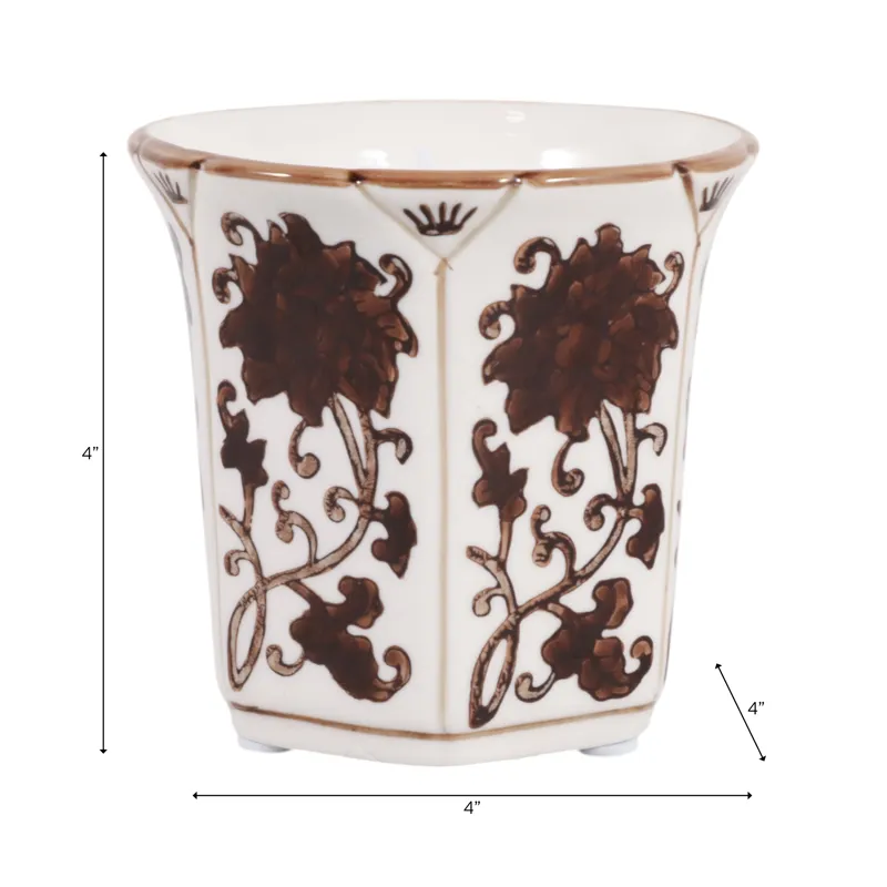 4\", 6oz Fluted Chinoiserie Candle, Brown/white